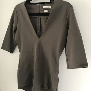 Babaton V-Neck Bodysuit (olive green) - Aritzia